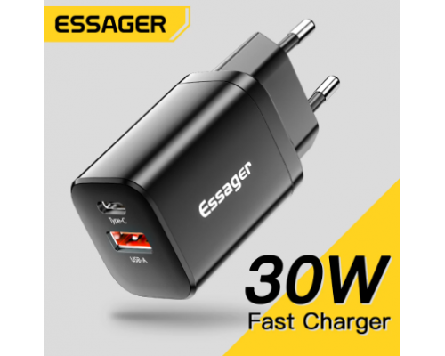 Cargador Essager carga rapida USB tipo C, 30W, QC PD 3,0