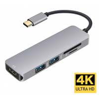 HUB 5 IN 1 USBC a HDMI, 2 USB 3.0, tarjeta SD TF - 4K, 30Hz, 1080P 