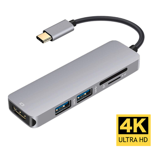 HUB 5 IN 1 USBC a HDMI, 2 USB 3.0, tarjeta SD TF - 4K, 30Hz, 1080P 