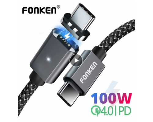 Cable Fonken 100W Magnetico 5A USB Tipo C a Tipo C  1,5 M