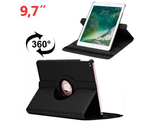 Funda iPad Air / Air 2 / Pro 9.7 / iPad 2017 / iPad 2018 9.7 pulg Giratoria Polipiel Negro