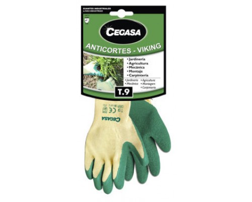 GUANTES DE TRABAJO ANTICORTES VIKING ALGODÓN/LATEX VERDE T9-GRANDE L CEGASA 100541 (Espera 4 dias)