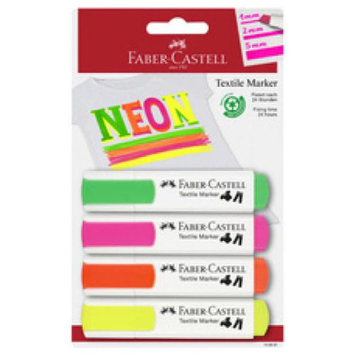 BL&Iacute;STER 4 MARCADORES TEXTILES SURTIDOS COLORES NE&Oacute;N FABER CASTELL 159591 (Espera 4 dias)