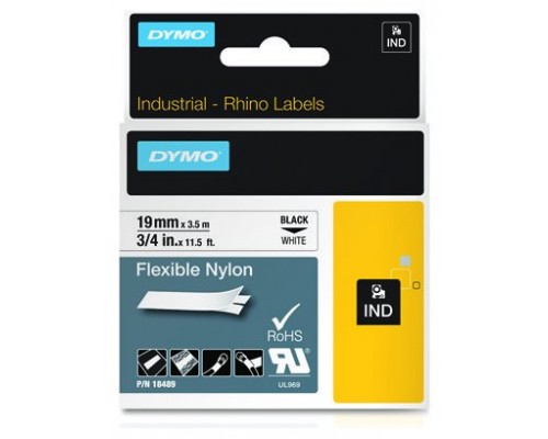 DYMO RHINO Cinta ID1-19 Negro/blanco nylon