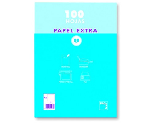 PAQUETE PAPEL EXTRA BLANCO SATINADO 100 HOJAS 80 GRS. A-5 (148X210MM.) LISO PACSA 21814 (Espera 4 dias)