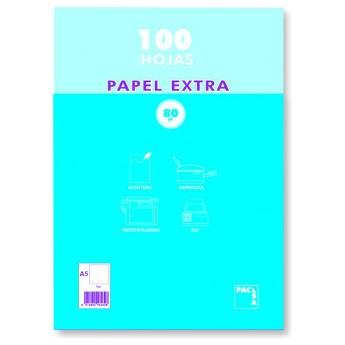 PAQUETE PAPEL EXTRA BLANCO SATINADO 100 HOJAS 80 GRS. A-5 (148X210MM.) LISO PACSA 21814 (Espera 4 dias)-SX0 PAQUETE PAPEL EXTRA BLANCO SATINADO 100 HOJAS 80 GRS. A-5 (148X210MM.) LISO PACSA 21814 (Espera 4 dias)