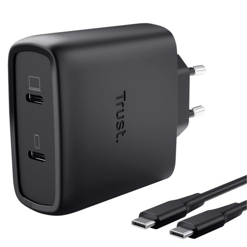 CARGADOR PARED/VIAJE 2xUSB-C 65W MAXO NEGRO TRUST (Espera 4 dias)