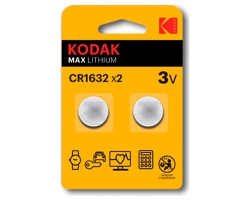 PILAS CR1632 KODAK BOTON LITIO 3V PACK 2 UNIDADES