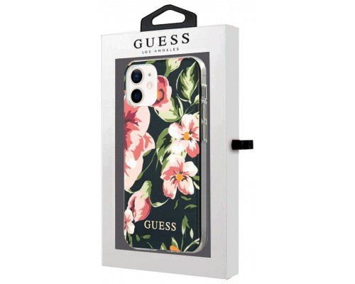 Carcasa COOL para iPhone 12 mini Licencia Guess Flores Negro