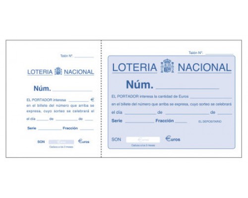 TALONARIO 100 HOJAS LOTER&Iacute;A 1/3 APAISADO SENCILLO DOHE 50015 (Espera 4 dias)