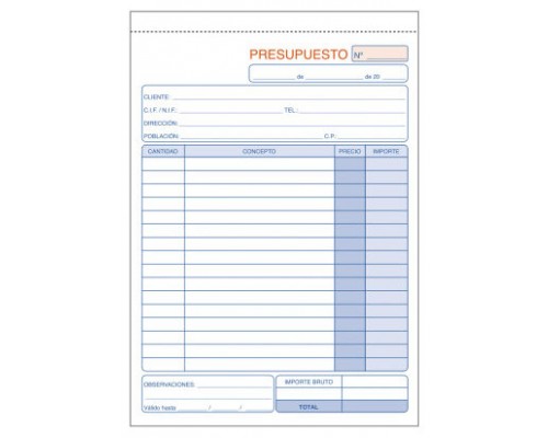 TALONARIO 50 JUEGOS PRESUPUESTOS 4&ordm; NATURAL DUPLICADO CON IGIC DOHE 50090DI (Espera 4 dias)