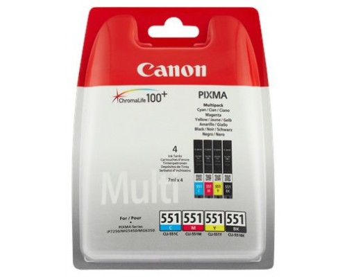 Canon MG-5450/6350 IP7250 Cartucho Pack 4 colores CLI-551C/M/Y/BK (Blister+Alarma)