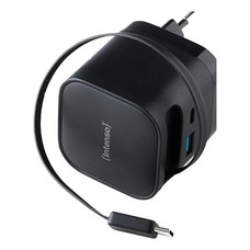 Intenso Cargador GaN W65ACIC retráctil Negro-SX5 Intenso Cargador GaN W65ACIC retráctil Negro