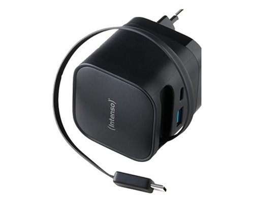 Intenso Cargador GaN W65ACIC retráctil Negro-SX5 Intenso Cargador GaN W65ACIC retráctil Negro