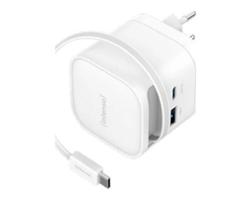 Intenso Cargador GaN W65ACIC retráctil Blanco-SX5 Intenso Cargador GaN W65ACIC retráctil Blanco