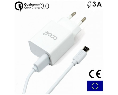 Cargador Red Conector Micro-usb Universal 3Amp (Carga Rápida) COOL Kit 2 en 1 Blanco