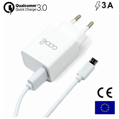 Cargador Red Conector Micro-usb Universal 3Amp (Carga R&aacute;pida) COOL Kit 2 en 1 Blanco