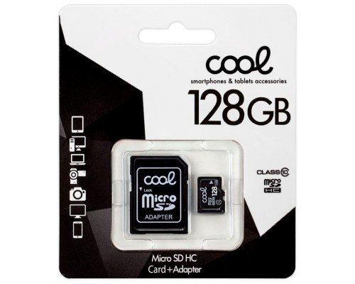 Tarjeta Memoria Micro SD con Adaptador x128 GB COOL (Clase 10)