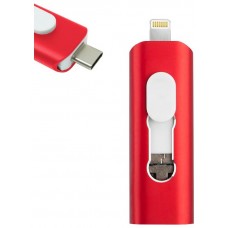 Pen Drive USB x32 GB COOL (3 en 1) Lightning / Tipo-C / Micro-USB Rojo