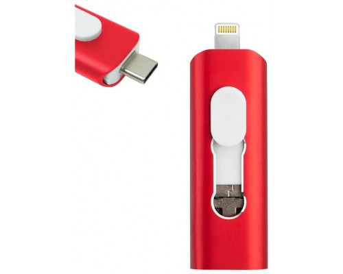 Pen Drive USB x32 GB COOL (3 en 1) Lightning / Tipo-C / Micro-USB Rojo