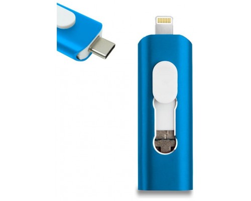 Pen Drive USB x64 GB COOL (3 en 1) Lightning / Tipo-C / Micro-USB Azul