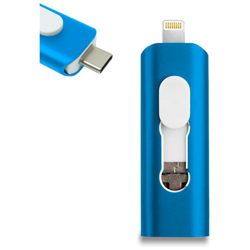 Pen Drive USB x64 GB COOL (3 en 1) Lightning / Tipo-C / USB Azul-CS5 Pen Drive USB x64 GB COOL (3 en 1) Lightning / Tipo-C / USB Azul