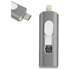 Pen Drive USB x32 GB COOL (3 En 1) Lightning / Tipo-C / Micro-USB Gris