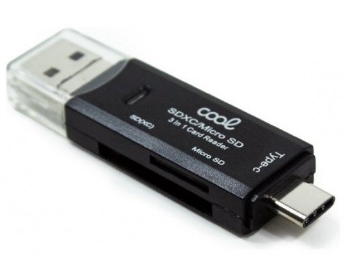 Lector Tarjetas Memoria Universal COOL 3 en 1 (Tipo-C / Micro-USB / USB)