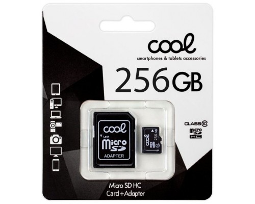 Tarjeta Memoria Micro SD con Adaptador x256 GB COOL (Clase 10)