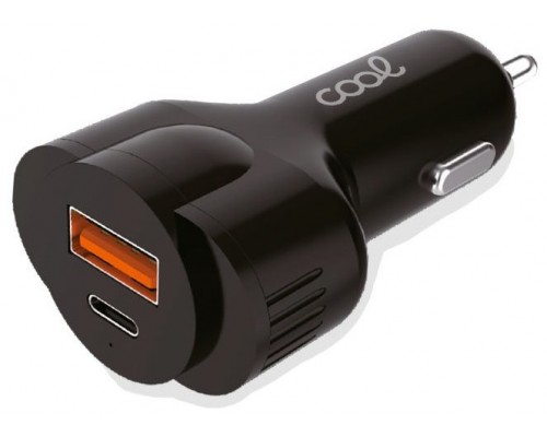 Cargador Coche Universal Entrada USB + Entrada Tipo C PD COOL (30W) Negro