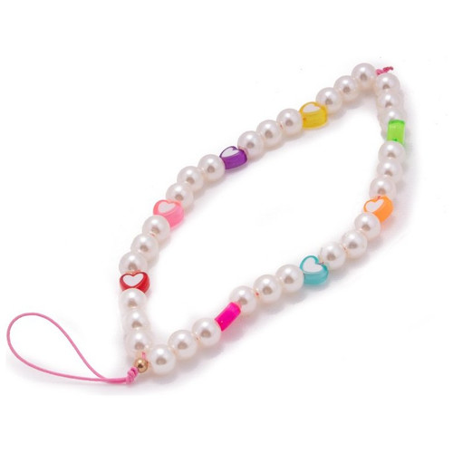 Colgante COOL Universal Smartphone Pulsera Strap Perlas Corazones-CS1 Colgante COOL Universal Smartphone Pulsera Strap Perlas Corazones