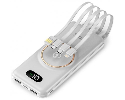 Batería Externa Universal Power Bank 10.000 mAh + Qi Carga Inalámbrica (4 conexiones) Blanco
