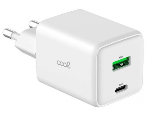 Cargador Red Universal Ultra Fast Dual (PD) Tipo-C + USB COOL (45W) GaN Blanco