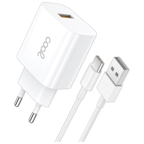 Cargador Red Conector Tipo-C (2.4 Amp) Universal COOL Kit 2 en 1 Blanco-CS3 Cargador Red Conector Tipo-C (2.4 Amp) Universal COOL Kit 2 en 1 Blanco