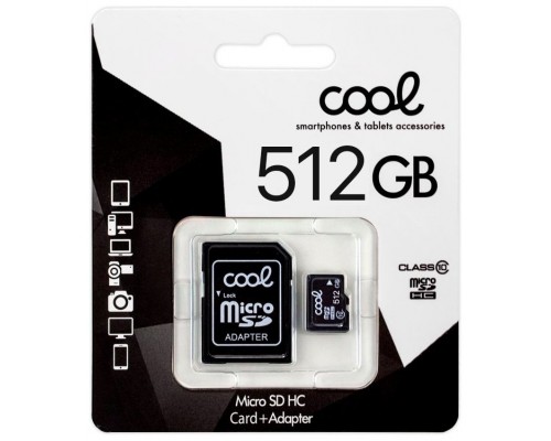 Tarjeta Memoria Micro SD con Adaptador x512 GB COOL (Clase 10)