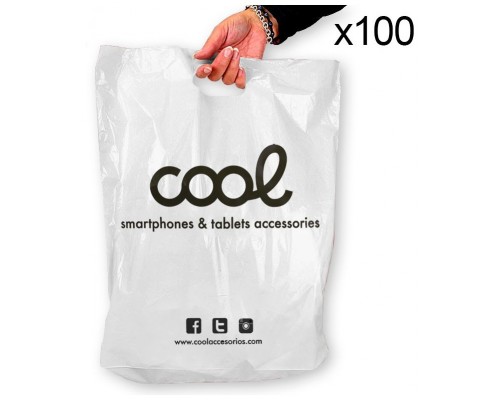 Pack 100 Bolsas Plástico Blancas 70% Reciclado COOL Grandes (51 x 40 cm)