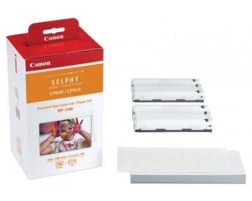 CANON kit de casete con cinta de impresion y papel RP-108 para ELPHY CP1000, CP1200, CP910
