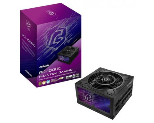 FUENTE ALIMENTACION ASROCK PG-1000G,PSU,1000W,80 PLUS GOLD/A,135MM,MODULAR,PCI-E 5.1 (12+4pin)x1,PCI-E (6+2 pin)x3,SATA (5 pin)x9 (Espera 4 dias)