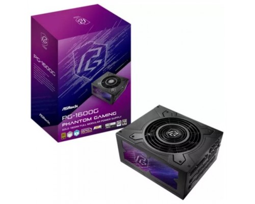 FUENTE ALIMENTACION ASROCK PG-1600G,PSU,1600W,80 PLUS GOLD,135MM,MODULAR,PCI-E 5.1 (12+4pin)x2,PCI-E (6+2 pin)x8,SATA (5 pin)x12 (Espera 4 dias)