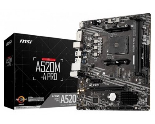 MSI A520M-A PRO placa base AMD A520 Zócalo AM4 micro ATX (Espera 4 dias)