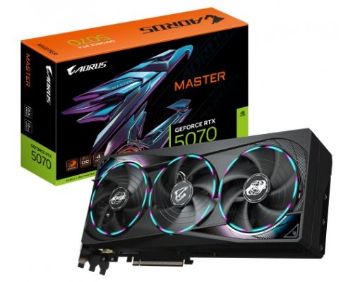 GIGABYTE AORUS GeForce RTX 5070 MASTER 12G Tarjeta Gráfica - 12GB GDDR7, 192 bits, PCI-E 5.0, XXXX MHz Core Clock, 3 x DP 2.1a, 1 x HDMI 2.1b, NVIDIA DLSS 4, GV-N5070AORUS M-12GD (Espera 4 dias)