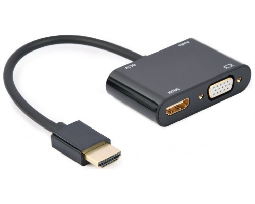 HDMI MACHO A HDMI HEMBRA + VGA HEMBRA + CABLE ADAPTADOR DE AUDIO NEGRO