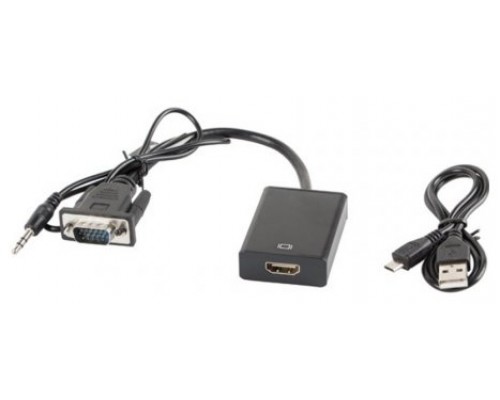 ADAPTADOR LANBERG VGA MACHO+AUDIO 3.5MM JACK/HDMI HEMBRA 20 CM NEGRO