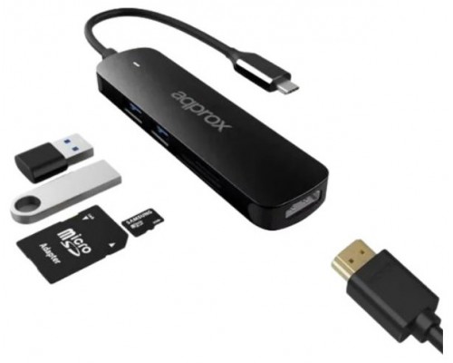 ADAPTADOR 5 EN 1 USB-C APPROX APPC45 2XUSB 3.0 5Gbps