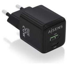 AISENS - CARGADOR GaN 20W, 1xUSB-C PD3.0 QC4.0, 1xUSB-A QC3.0, NEGRO