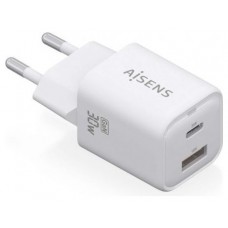 AISENS - CARGADOR GaN 30W, 1xUSB-C PD3.0 QC4.0, 1xUSB-A QC3.0, BLANCO