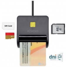 AISENS Lector de tarjeta DNI con lector de tarjetas sim, sd, micro sd, mmc, rs-mmc, mmc micro, negro