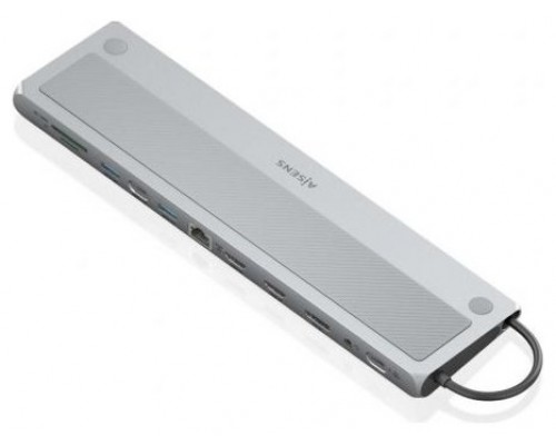 AISENS - USB-C DOCK 12 EN 1, USB-C A 2xHDMI, 1xDISPLAYPORT, 1xRJ45, 3xUSB-A, 1xUSB-C, 1xUSB-C PD, 1xSD, 1xMICRO SD, 1xAudio, GRIS, 30CM