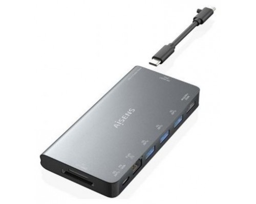 AISENS - USB-C DOCK 8 EN 1, USB-C A 1xHDMI, 1xRJ45, 3xUSB-A, 1xUSB-C DATOS+PD, 1xSD, 1xMICRO SD, GRIS, 10CM