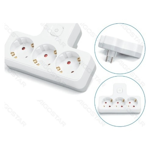 ENCHUFE DE CONVERSION ALEMAN 1 A 3 16A CON INTERRUPTOR BLANCO/GRIS AIGOSTAR (Espera 4 dias)-SX2 ENCHUFE DE CONVERSION ALEMAN 1 A 3 16A CON INTERRUPTOR BLANCO/GRIS AIGOSTAR (Espera 4 dias)
